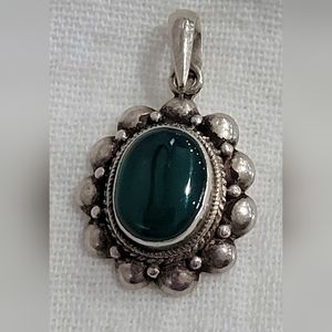Sterling  Silver Pendant - Green Center - Marked